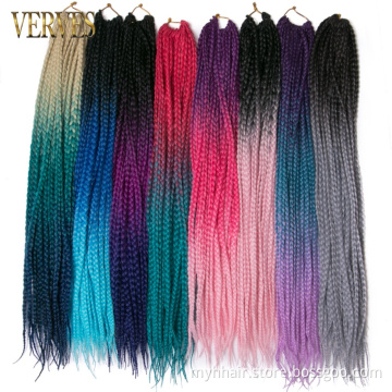 22 Roots/pack Ombre Synthetic Braiding Hair extension Heat Fiber Bulk Colorful Crochet braids 24 inch box braid